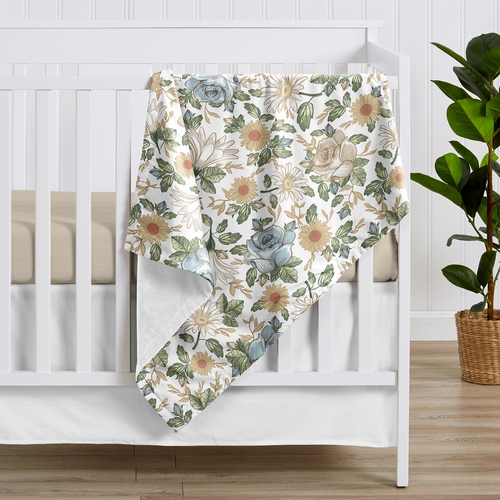 Vintage Floral Blue and Yellow Collection Baby Blanket - alt image 1