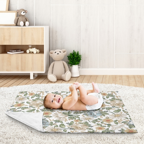 Vintage Floral Blue and Yellow Collection Baby Blanket - alt image 2