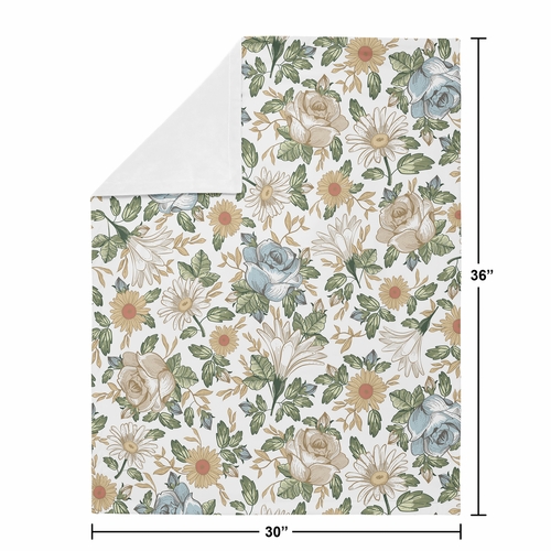 Vintage Floral Blue and Yellow Collection Baby Blanket - alt image 3