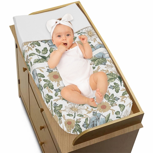 Vintage Floral Blue and Yellow Collection Changing Pad Cover - alt image 2