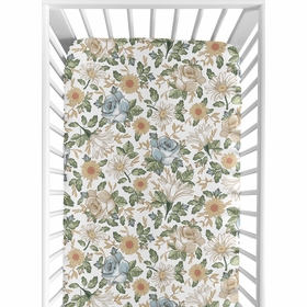 Vintage Floral Blue and Yellow Collection Crib Sheet