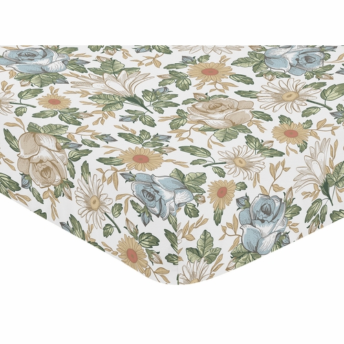 Vintage Floral Blue and Yellow Collection Crib Sheet - alt image 2