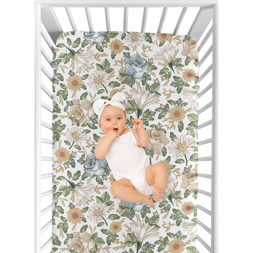 Vintage Floral Blue and Yellow Collection Crib Sheet - alt image 3