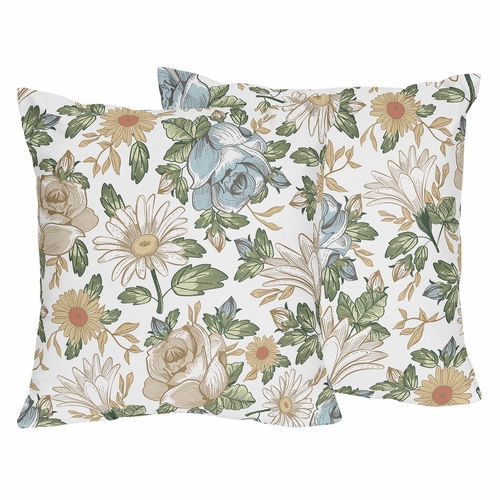 Vintage Floral Blue and Yellow Collection Decorative Accent Throw Pillows - Set of 2