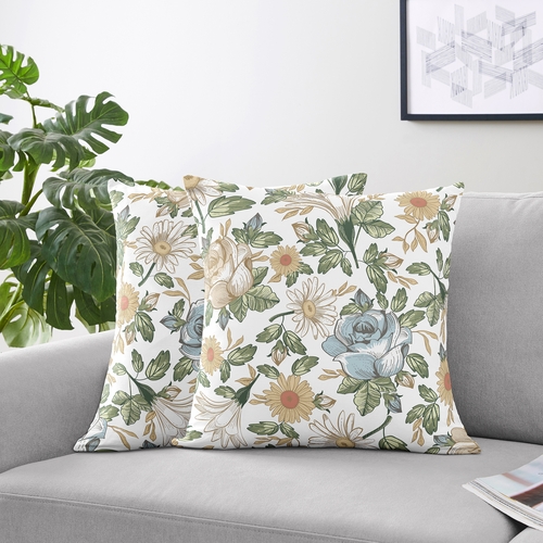 Vintage Floral Blue and Yellow Collection Decorative Accent Throw Pillows - Set of 2 - alt image 1