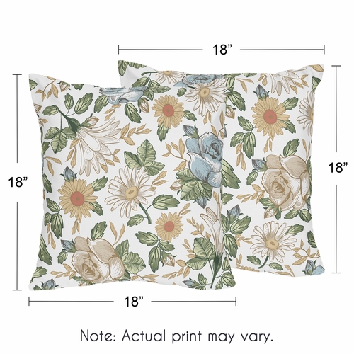 Vintage Floral Blue and Yellow Collection Decorative Accent Throw Pillows - Set of 2 - alt image 2