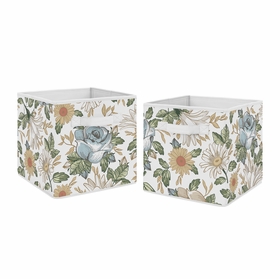 Vintage Floral Blue and Yellow Collection Foldable Fabric Storage Bins