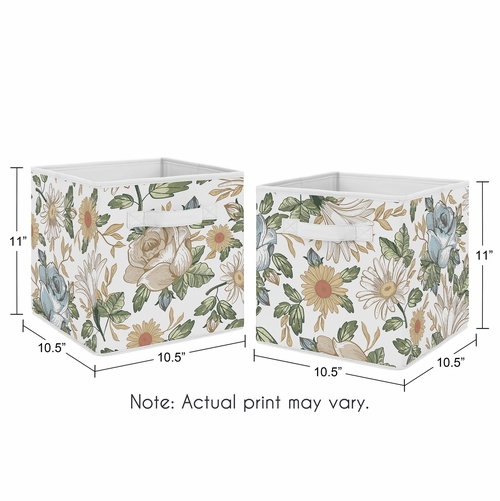 Vintage Floral Blue and Yellow Collection Foldable Fabric Storage Bins - alt image 2
