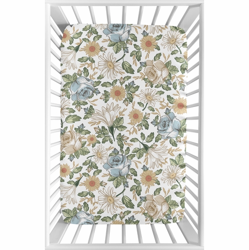 Vintage Floral Blue and Yellow Collection Mini Crib Sheet