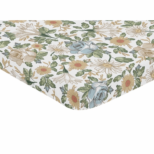 Vintage Floral Blue and Yellow Collection Mini Crib Sheet - alt image 1