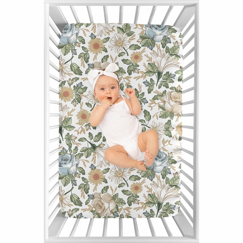 Vintage Floral Blue and Yellow Collection Mini Crib Sheet - alt image 2