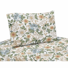 Vintage Floral Blue and Yellow Collection Queen Sheet Set