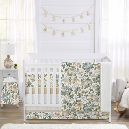 Vintage Floral Blue and Yellow Collection Sweet Jojo Designs 6 Piece Crib Bedding + BreathableBaby Breathable Mesh Liner