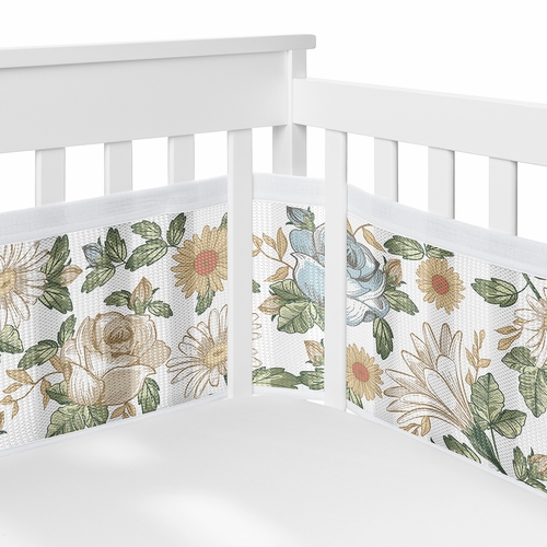 Vintage Floral Blue and Yellow Collection Sweet Jojo Designs + BreathableBaby Breathable Mesh Crib Liner