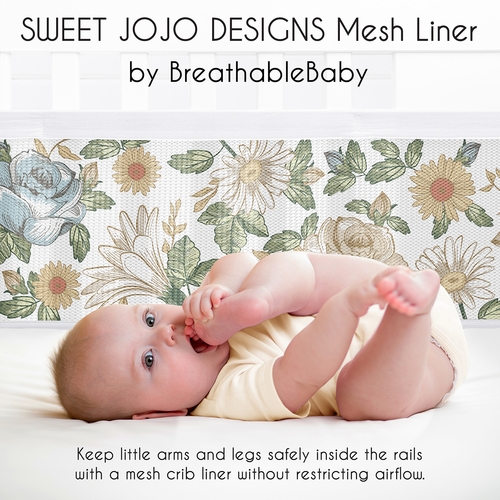 Vintage Floral Blue and Yellow Collection Sweet Jojo Designs + BreathableBaby Breathable Mesh Crib Liner - alt image 2