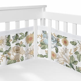 Vintage Floral Blue and Yellow Collection Sweet Jojo Designs + BreathableBaby Breathable Mesh Crib Liner Pad