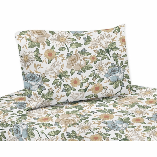 Vintage Floral Blue and Yellow Collection Twin Sheet Set