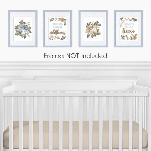 Vintage Floral Blue and Yellow Collection Wall Art Prints - Set of 4 - alt image 1