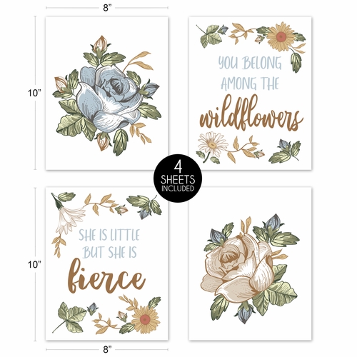 Vintage Floral Blue and Yellow Collection Wall Art Prints - Set of 4 - alt image 4