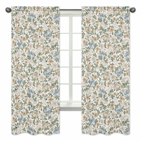 Vintage Floral Blue and Yellow Collection Window Panels - Set of 2