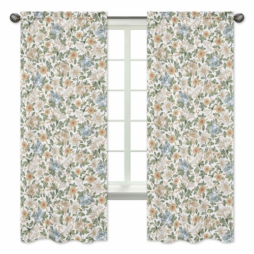 Vintage Floral Blue and Yellow Collection Window Panels - Set of 2
