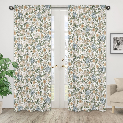 Vintage Floral Blue and Yellow Collection Window Panels - Set of 2 - alt image 1