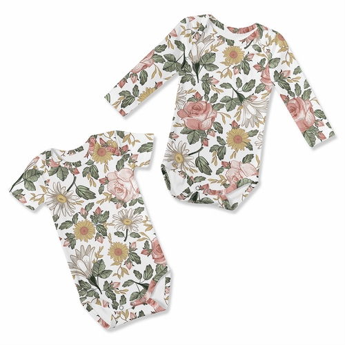 Vintage Floral Collection 0-6M Baby Clothes Bodysuits - 2 Pack Set