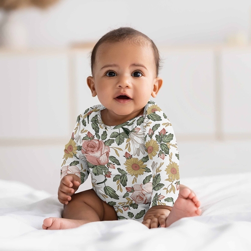 Vintage Floral Collection 0-6M Baby Clothes Bodysuits - 2 Pack Set - alt image 1
