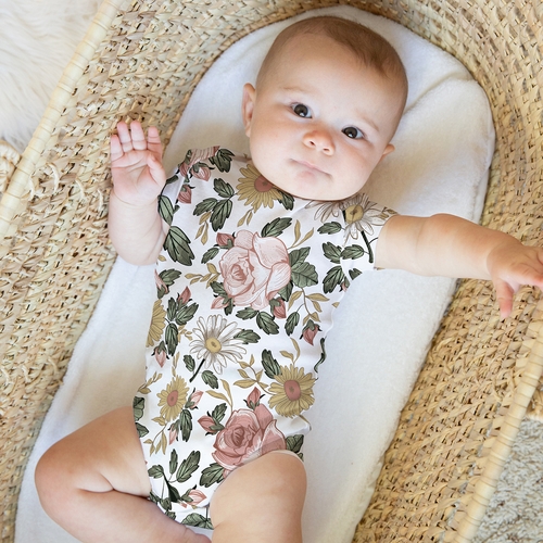 Vintage Floral Collection 0-6M Baby Clothes Bodysuits - 2 Pack Set - alt image 2