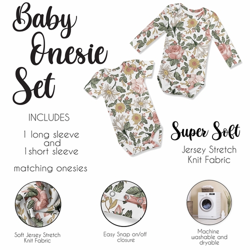 Vintage Floral Collection 0-6M Baby Clothes Bodysuits - 2 Pack Set - alt image 3