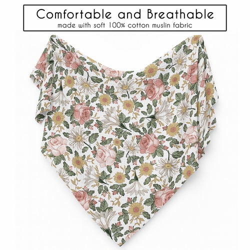 Vintage Floral Collection 100% Cotton Muslin Baby Swaddle Receiving Blanket - alt image 4