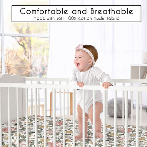 Vintage Floral Collection 100% Cotton Muslin Crib Sheet - alt image 1