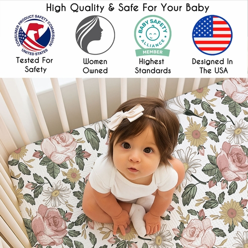 Vintage Floral Collection 100% Cotton Muslin Crib Sheet - alt image 2