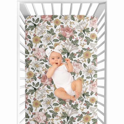 Vintage Floral Collection 100% Cotton Muslin Crib Sheet - alt image 5