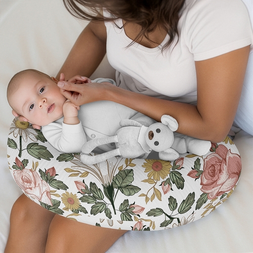 Vintage Floral Collection 100% Cotton Muslin Nursing Breastfeeding Pillow Cover Case (Pillow Not Included) - alt image 1