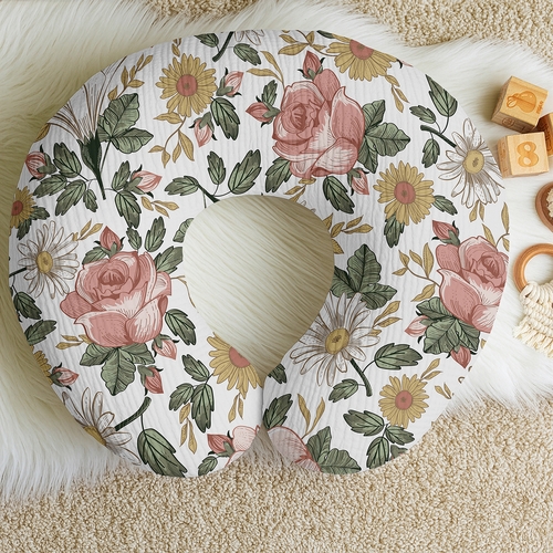 Vintage Floral Collection 100% Cotton Muslin Nursing Breastfeeding Pillow Cover Case (Pillow Not Included) - alt image 3