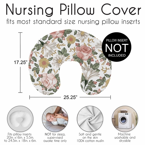 Vintage Floral Collection 2 Pack 100% Cotton Muslin Nursing Breastfeeding Pillow Cover Cases (Pillow Not Included) - alt image 5