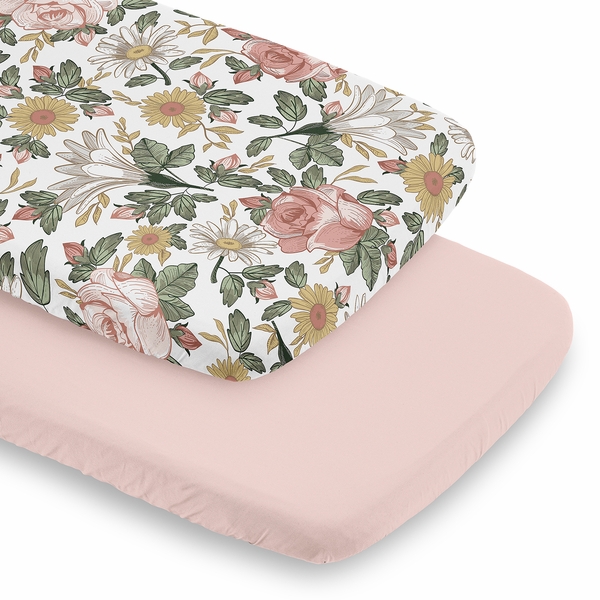 Vintage Floral Collection 2 Pack Baby Fitted Sheets