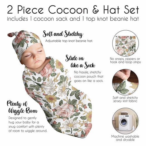 Vintage Floral Collection Baby Cocoon and Beanie Hat - 2 Piece Set - alt image 5