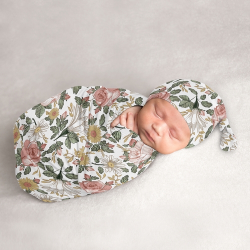 Vintage Floral Collection Baby Cocoon and Beanie Hat - 2 Piece Set