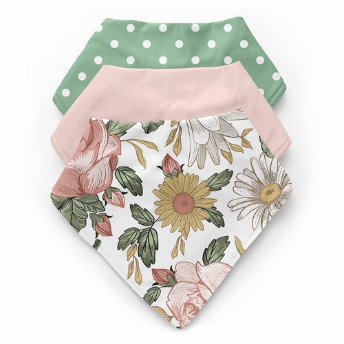 Vintage Floral Collection Fabric Bandana Baby Bibs - 3 Pack Set