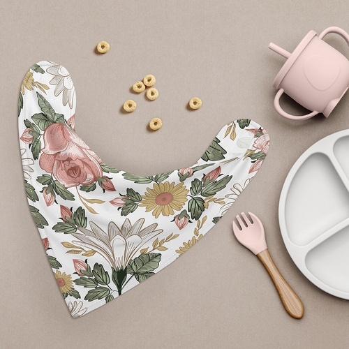 Vintage Floral Collection Fabric Bandana Baby Bibs - 3 Pack Set - alt image 1
