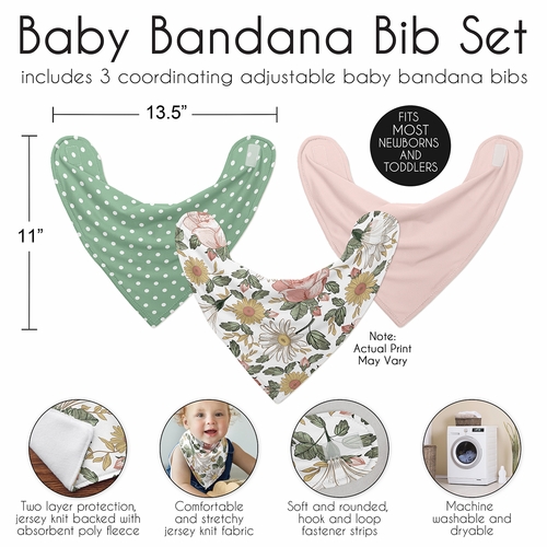 Vintage Floral Collection Fabric Bandana Baby Bibs - 3 Pack Set - alt image 2