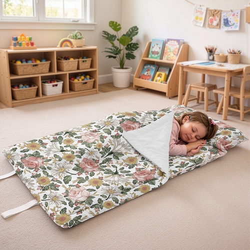 Vintage Floral Collection Lightweight Toddler Nap Mat with Pillow - alt image 1