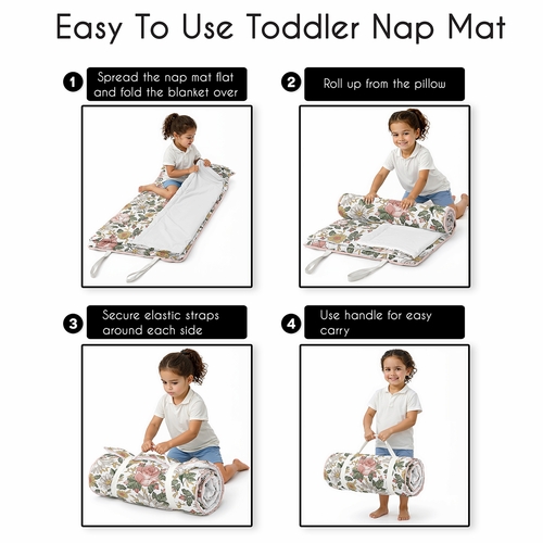 Vintage Floral Collection Lightweight Toddler Nap Mat with Pillow - alt image 3
