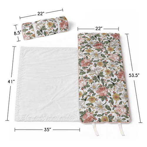 Vintage Floral Collection Lightweight Toddler Nap Mat with Pillow - alt image 2