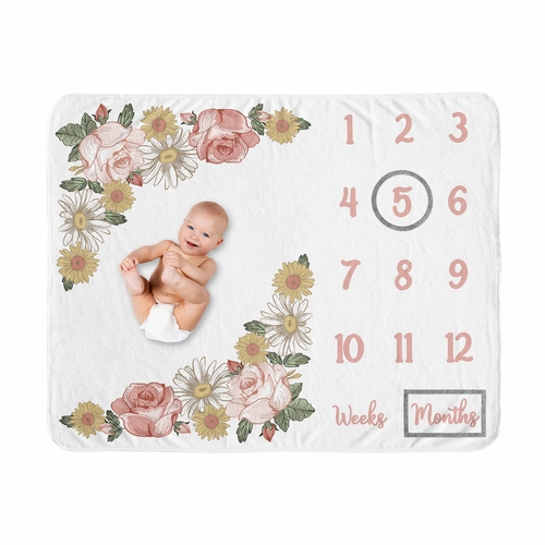 Vintage Floral Collection Monthly Milestone Baby Blanket