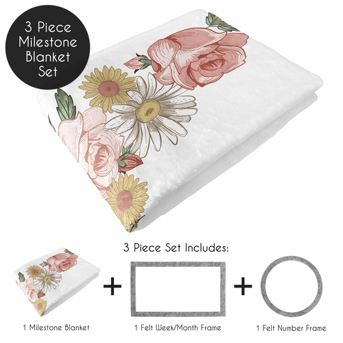 Vintage Floral Collection Monthly Milestone Baby Blanket - alt image 1
