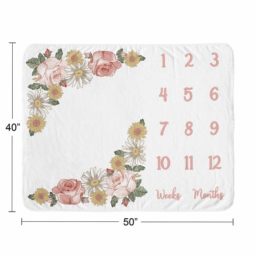 Vintage Floral Collection Monthly Milestone Baby Blanket - alt image 3