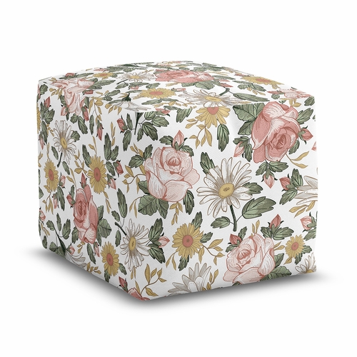 Vintage Floral Collection Ottoman Pouf Cover